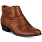 Baretraps Women's Posted Ankle Straps Ruched Cushioned Round Toe Stacked Heel Zip up Booties Brown Size 11 M
