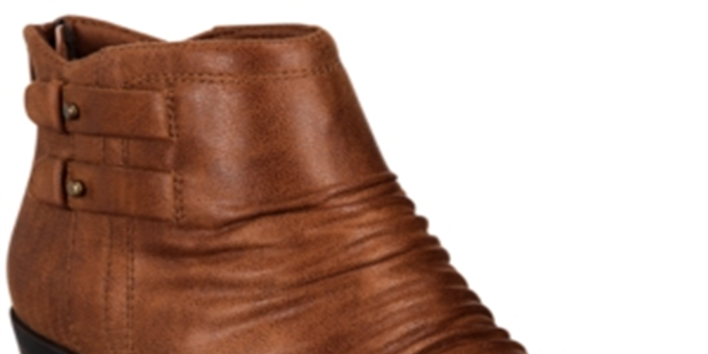 Baretraps Women's Posted Ankle Straps Ruched Cushioned Round Toe Stacked Heel Zip up Booties Brown Size 11 M