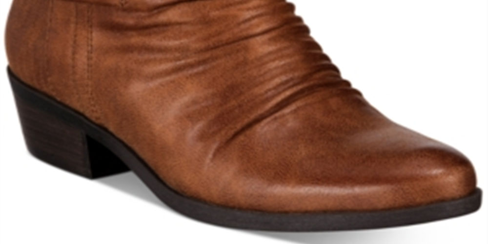 Baretraps Women's Posted Ankle Straps Ruched Cushioned Round Toe Stacked Heel Zip up Booties Brown Size 11 M