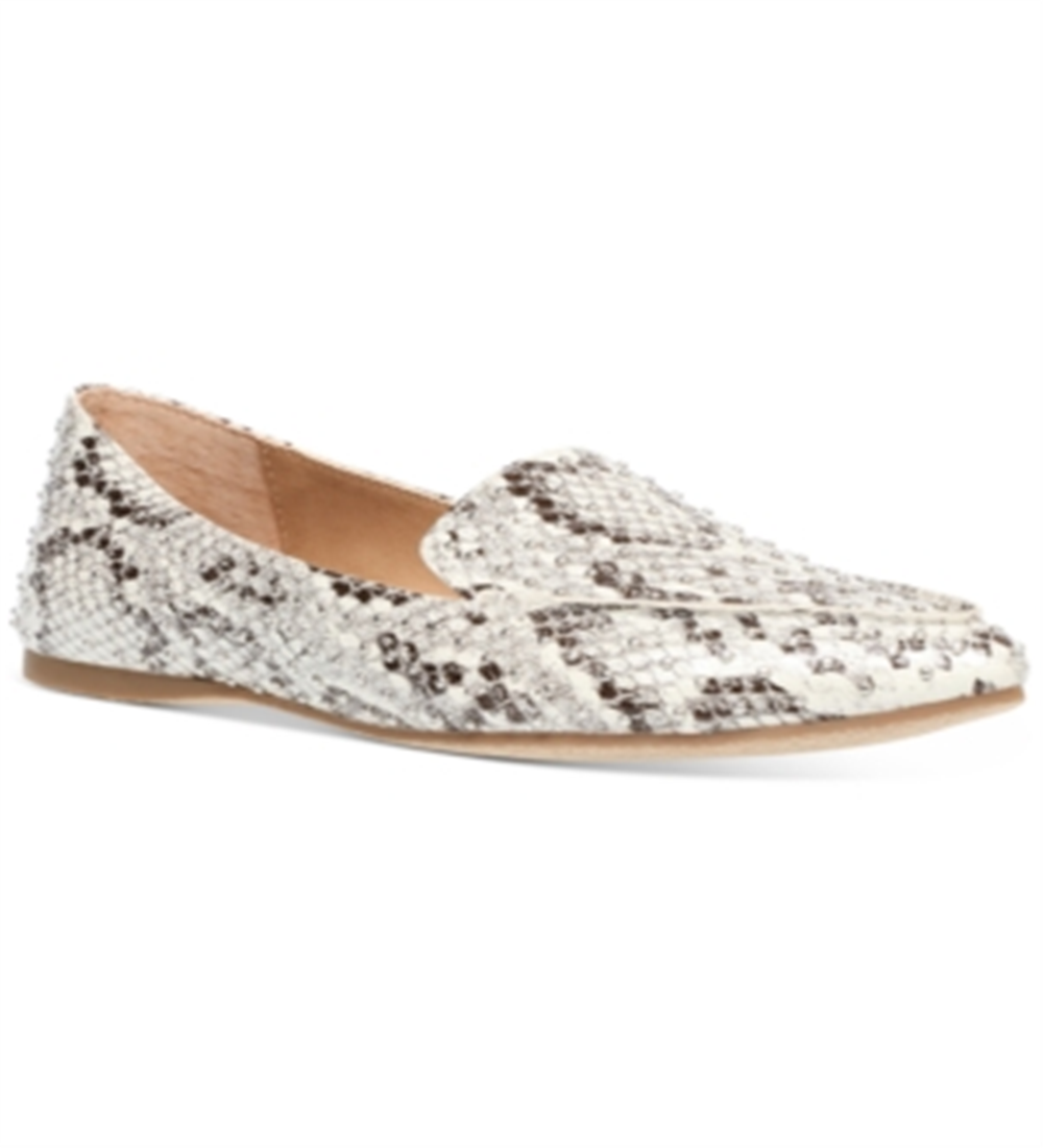 Steve Madden Women's  Snake Print Moc-Toe Studded Feather-s Pointed Toe Slip on Loafers White Size 11 M