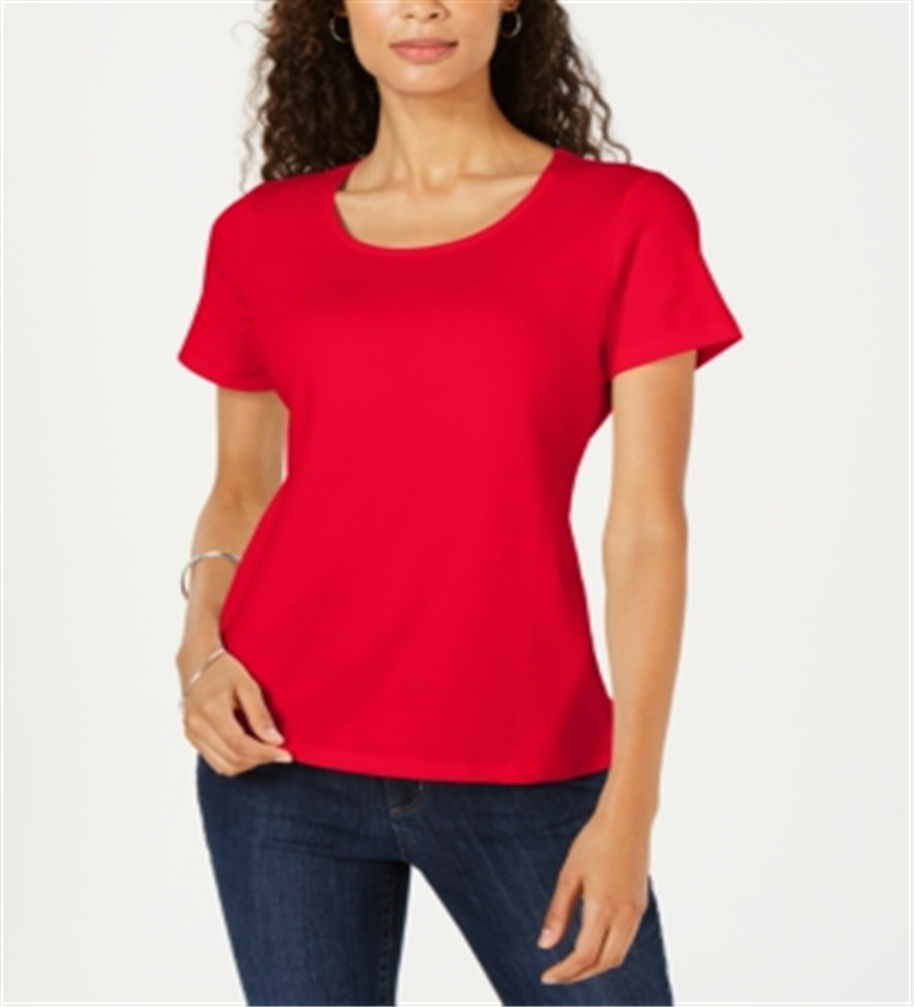 Karen Scott Women's Cotton Scoop Neck Top Red Size Petite L