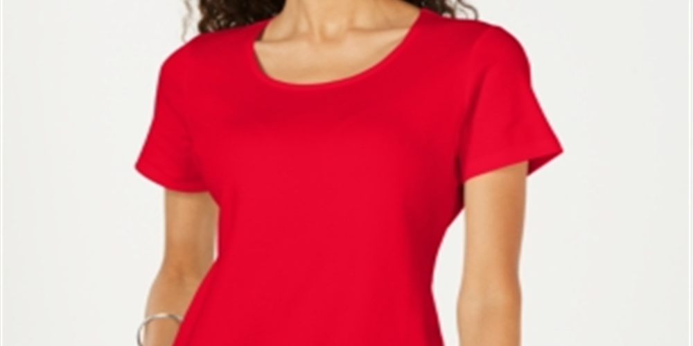 Karen Scott Women's Cotton Scoop Neck Top Red Size Petite L