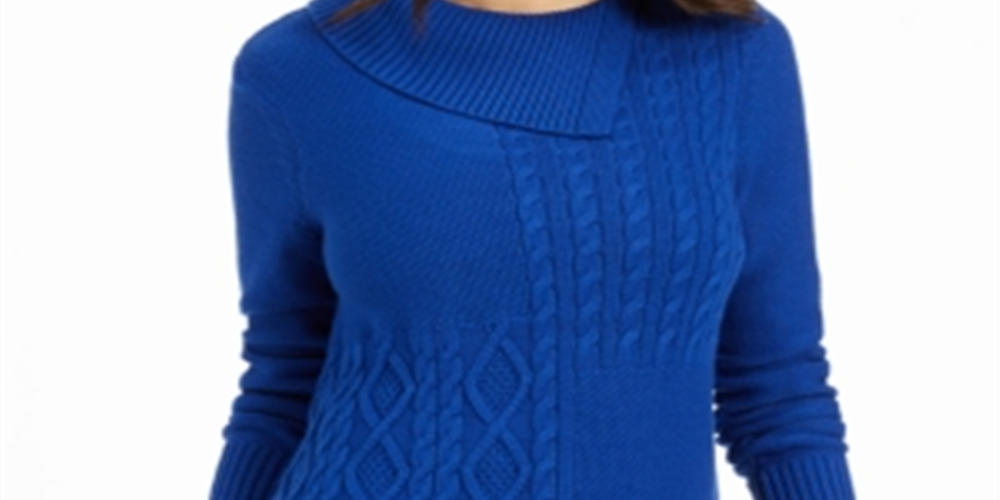 Charter Club Women's Petite Envelope-Neck Cable-Kni Modern Blue Size PM