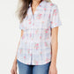 Karen Scott Women's  Floral Cuffed Button up Top Blue Size Petite S