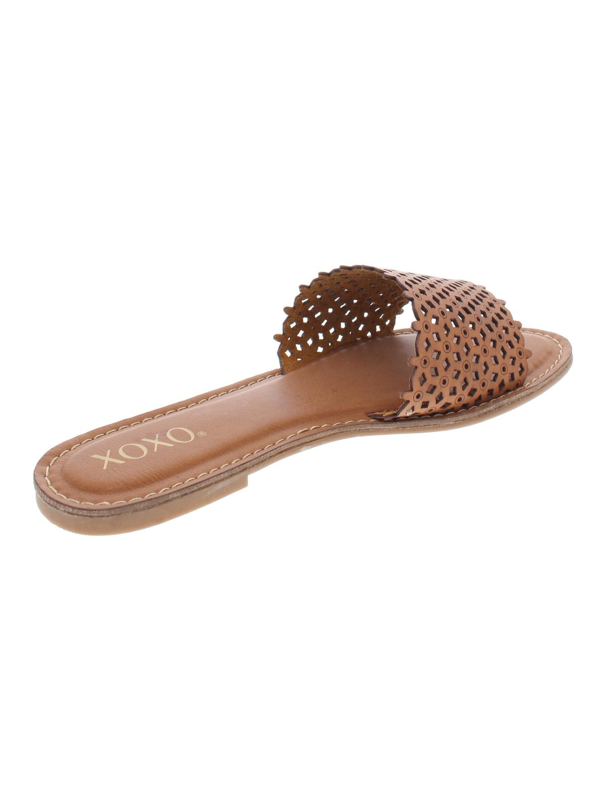 XOXO Women's Rachad Faux Leather Slide Flat Sandals Tan Size 7M