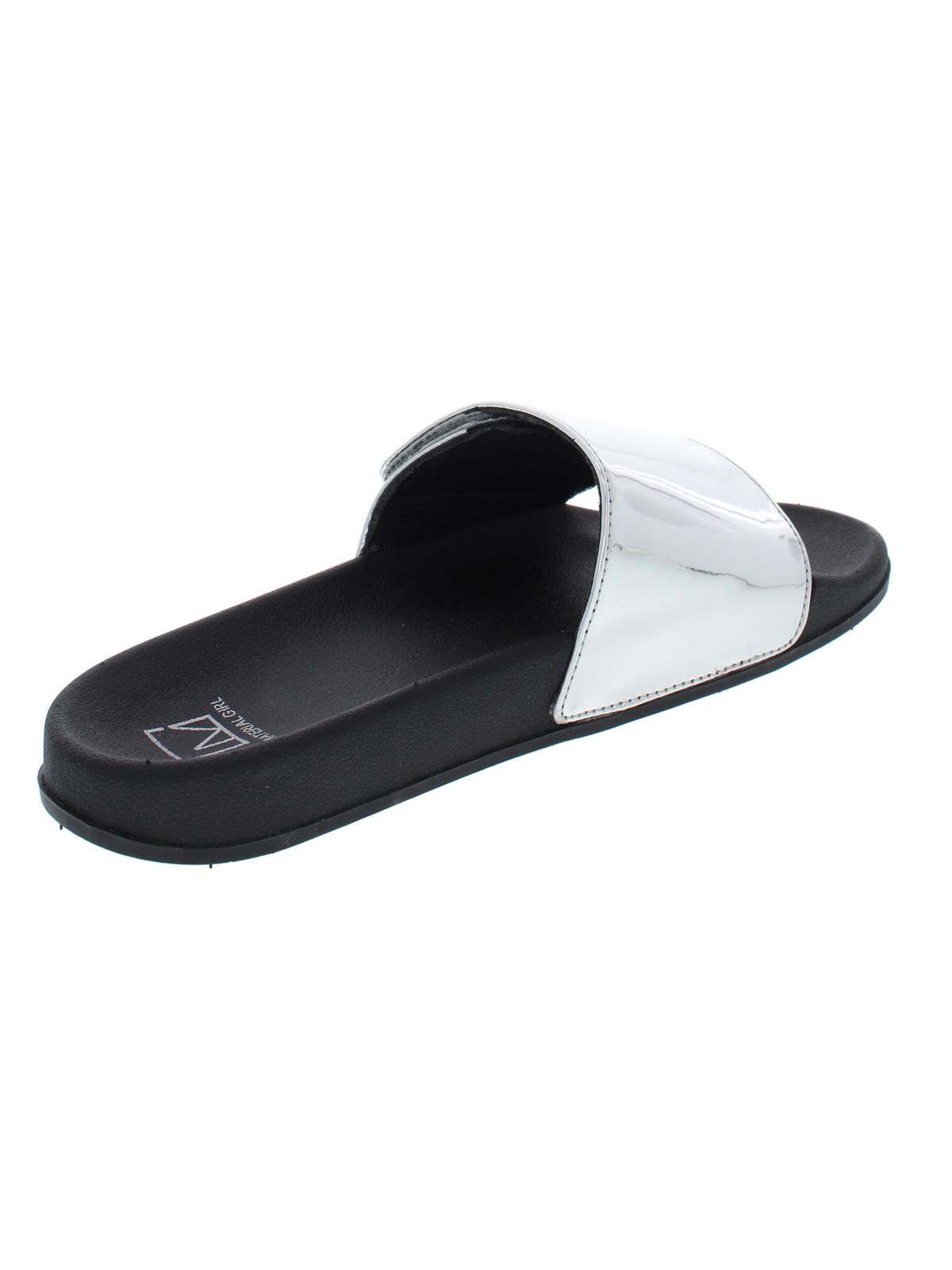 Material Girl Women's Pool Slides Paige Mirrored Flat Gray Size 6M