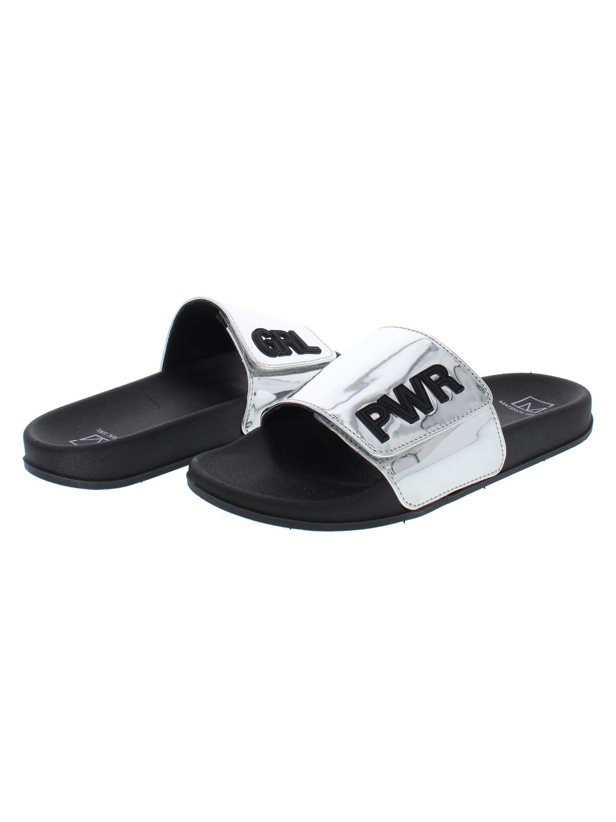 Material Girl Women's Pool Slides Paige Mirrored Flat Gray Size 6M