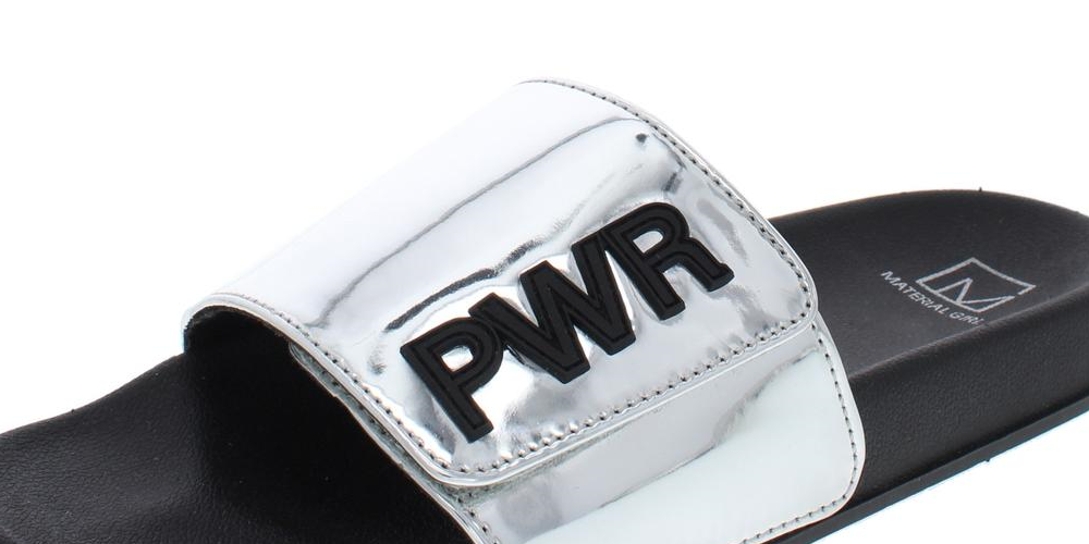 Material Girl Women's Pool Slides Paige Mirrored Flat Gray Size 6M