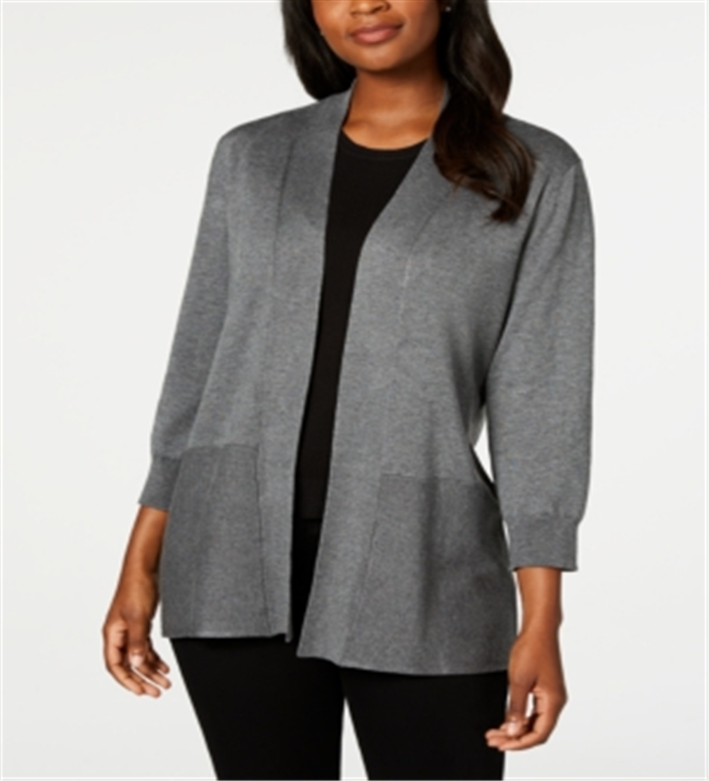 Karen Scott Women's Open-Front Cardigan  Charcoal Heather Black Size Large