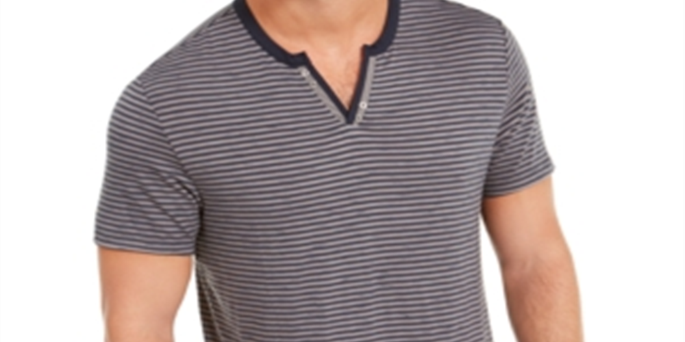 INC Men's Striped Split-Neck T-Shirt  Blue Size Small