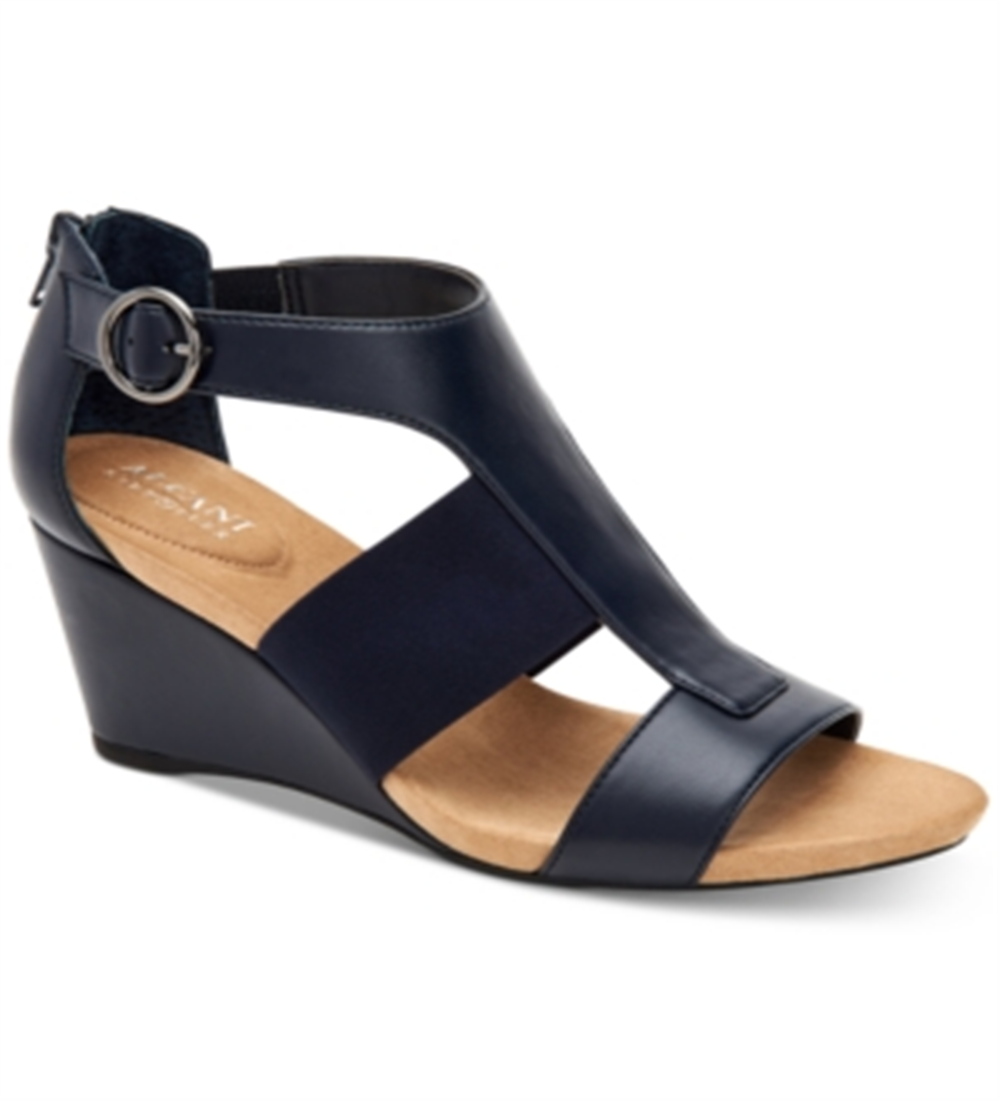 Alfani Women's Pearcee Leather Open Toe Casual Platform Sandals Navy  Size 7.5M