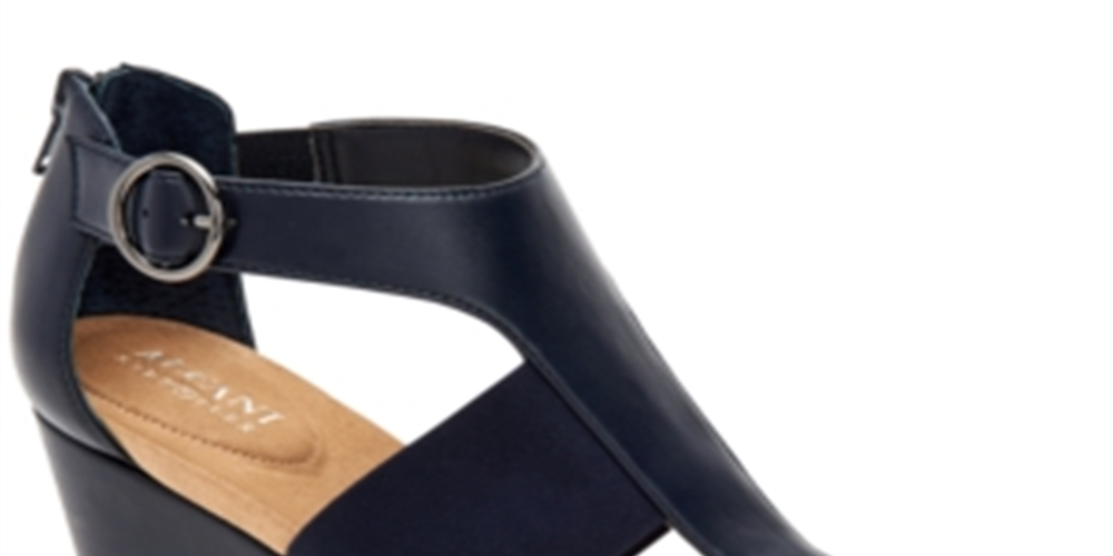 Alfani Women's Pearcee Leather Open Toe Casual Platform Sandals Navy  Size 7.5M