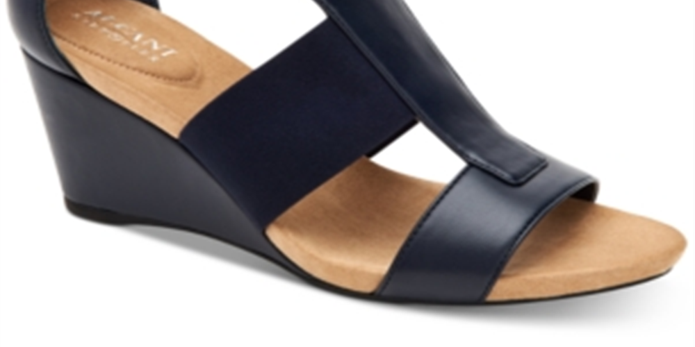 Alfani Women's Pearcee Leather Open Toe Casual Platform Sandals Navy  Size 7.5M