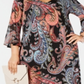 Connected Apparel Women's Dress Plus Paisley Bell-Sleeve Black Size 20W