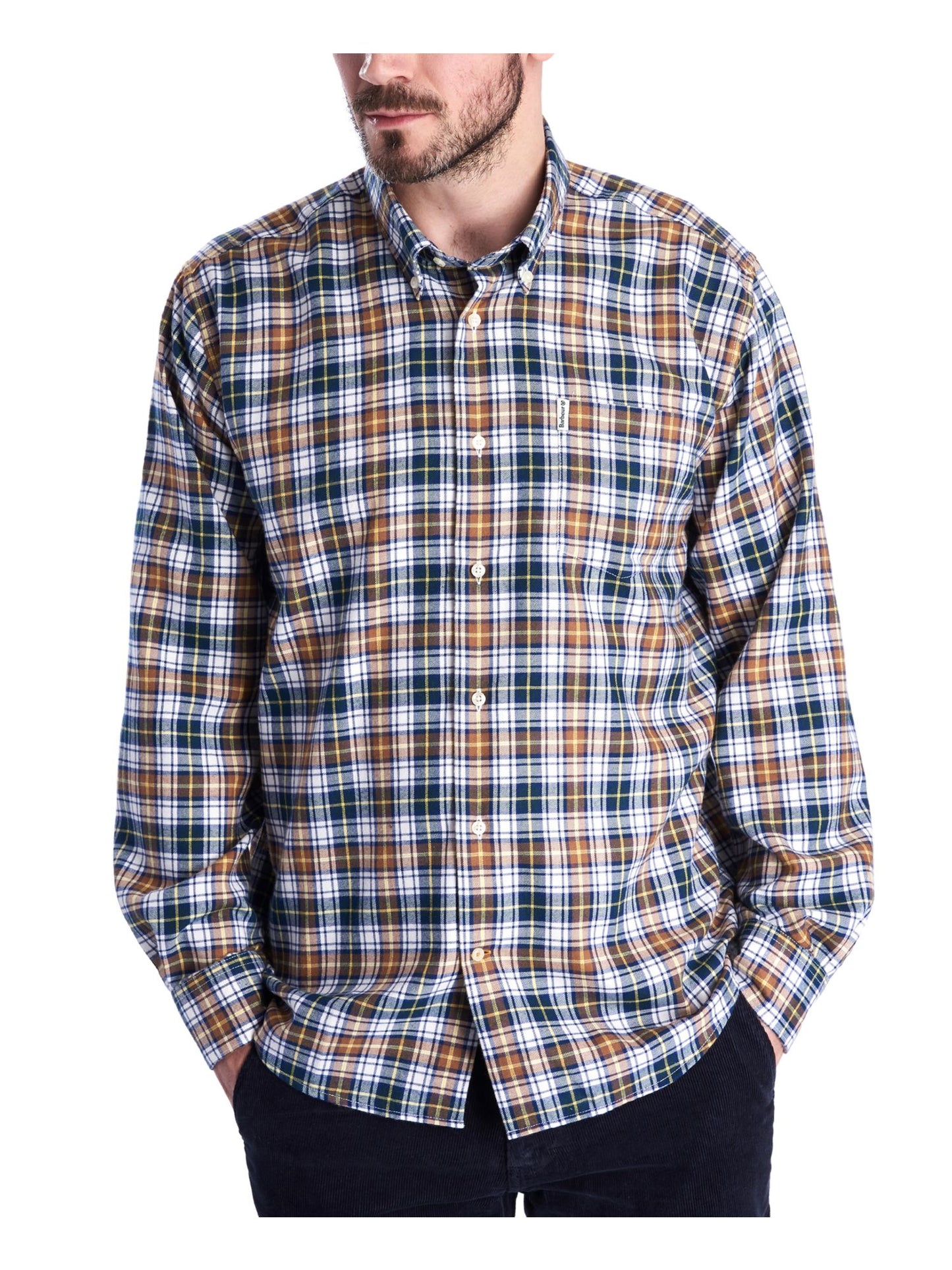 Barbour Men's Windowpane Plaid Long Sleeve Classic Fit Button Down Casual Shirt Blue Multi Size XL