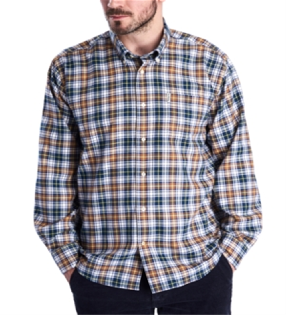 Barbour Men's Windowpane Plaid Long Sleeve Classic Fit Button Down Casual Shirt Blue Multi Size XL