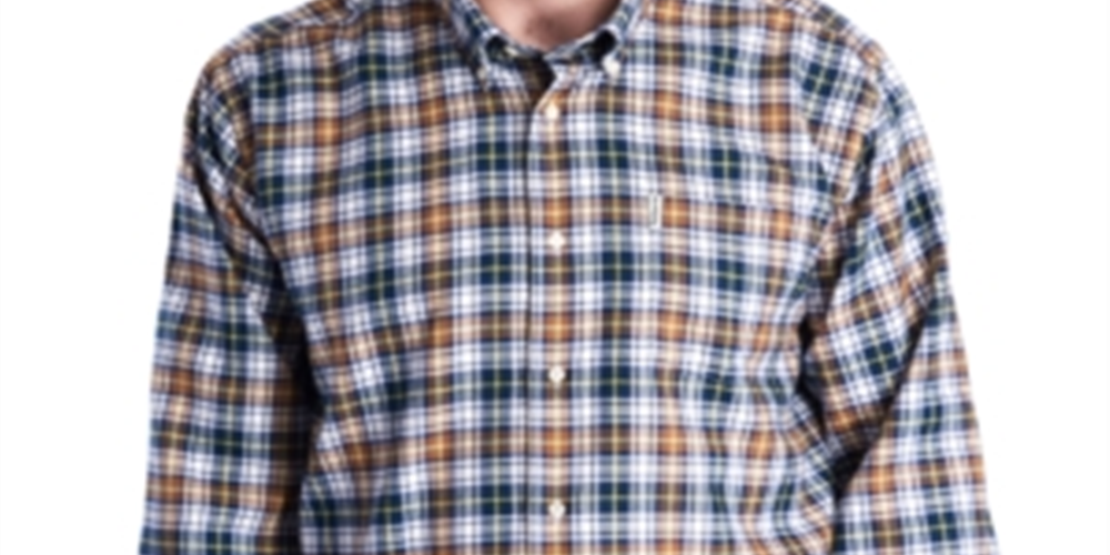 Barbour Men's Windowpane Plaid Long Sleeve Classic Fit Button Down Casual Shirt Blue Multi Size XL