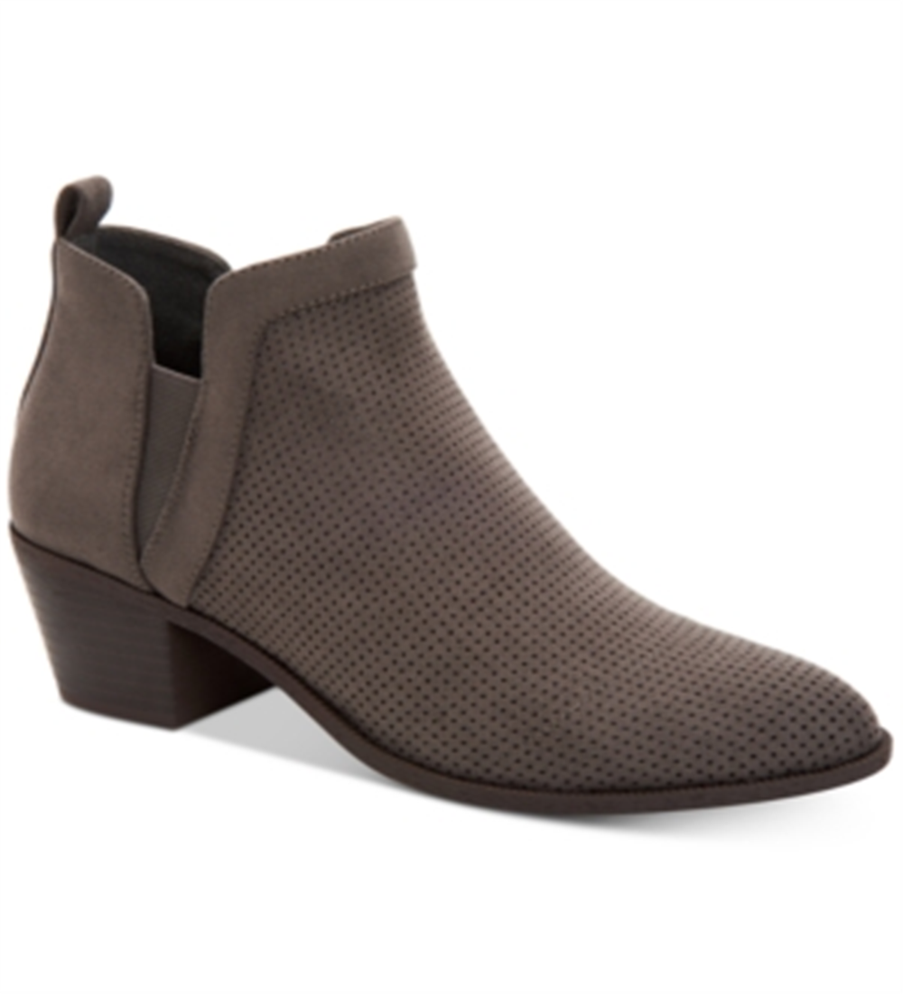 Style & Coy Women's Perforated Stretch Gore Myrrah Almond Toe Block Heel Booties Gray Size 9.5 M