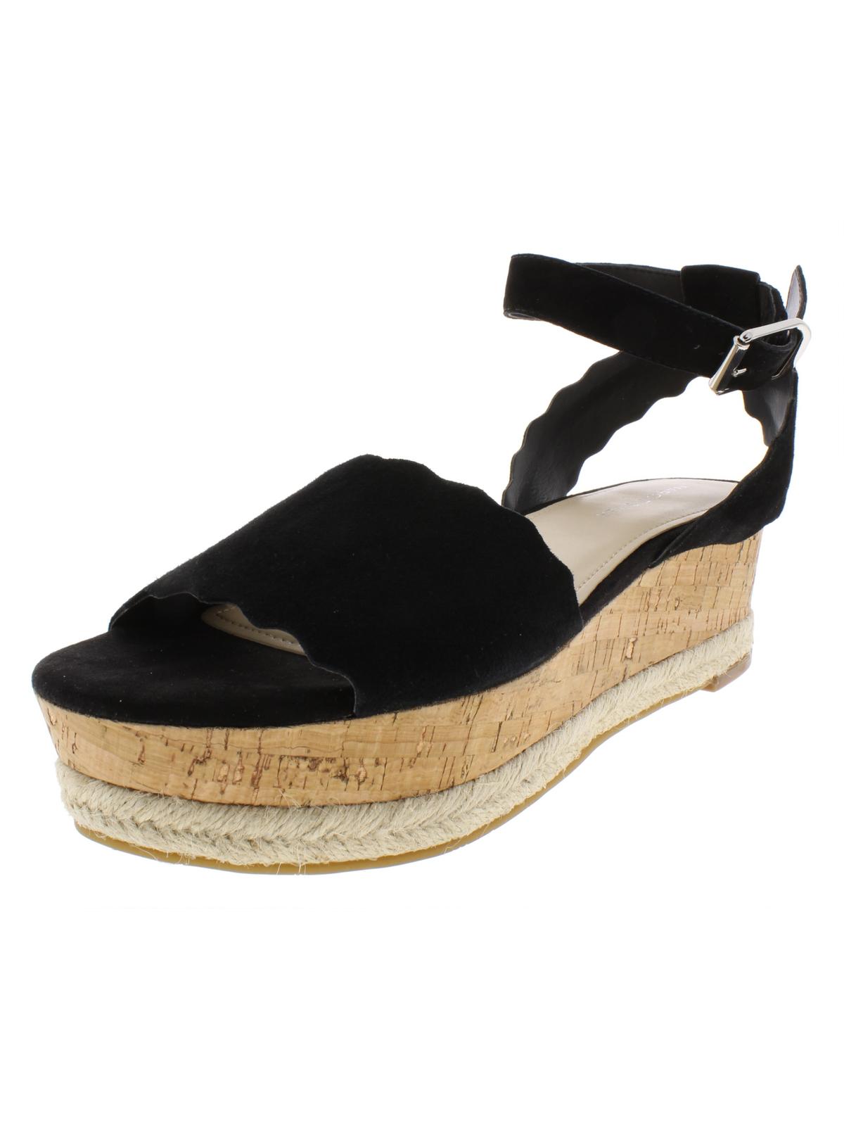 Marc Fisher Women's Faitful Suede Cork Wedge Sandals Black Size 10 M