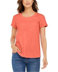 Style & Co Women's  Pocketed Cuffed T-Shirt Casual Top Orange Size XL