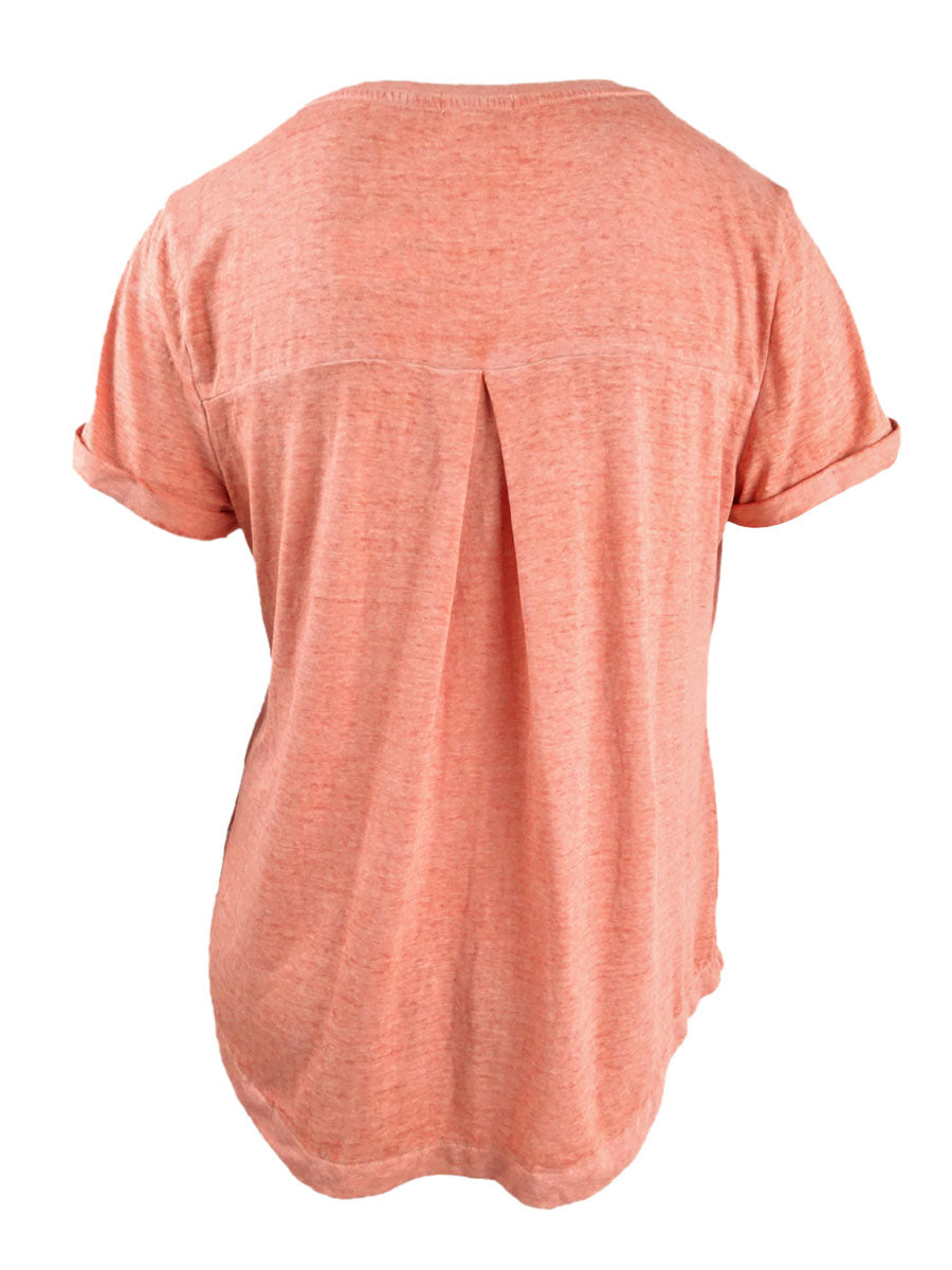 Style & Co Women's  Pocketed Cuffed T-Shirt Casual Top Orange Size XL