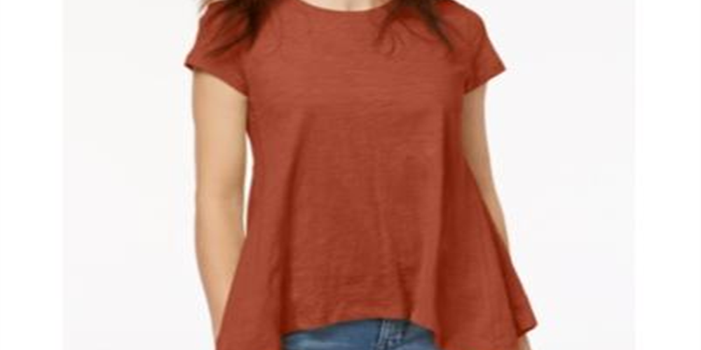 Style & Co Women's Handkerchief-Hem T-Shirt  Orange Size XL