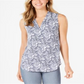 Charter Club Women's Floral-Print Pleated-Neck Top  White Size 2XL