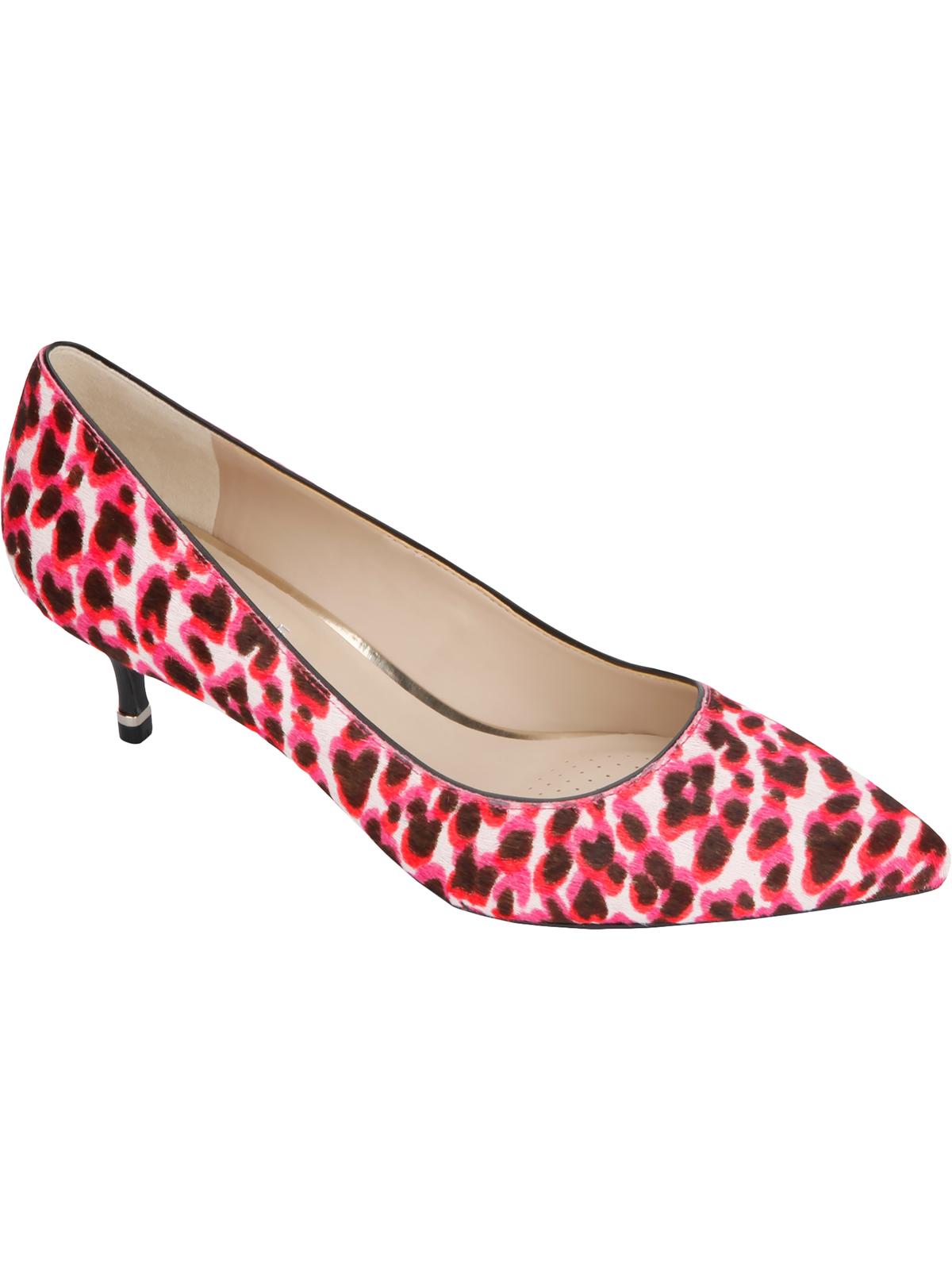 Kenneth Cole New York Women's Leopard Print Cushioned Morgan Pointy Toe Kitten Heel Slip on Dress Pumps Pink Size 6.5M