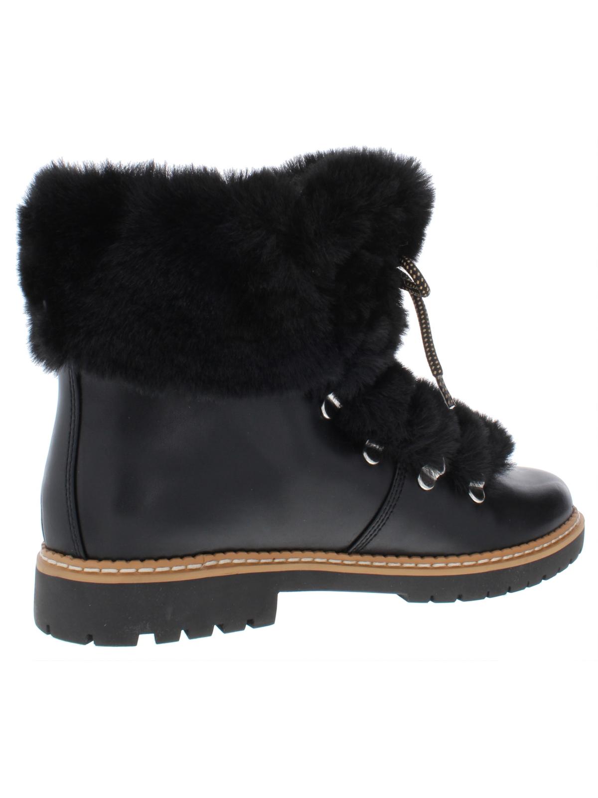 INC Women's Platform Fur Trim Comfort Pravale Round Toe Block Heel Lace-up Snow Boots Black Size 7 M