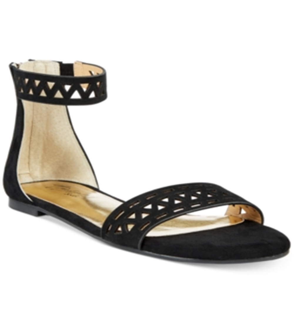 Thalia Sodi Women's Jacey Microfiber Geometric Flat Sandals Black Size 5M