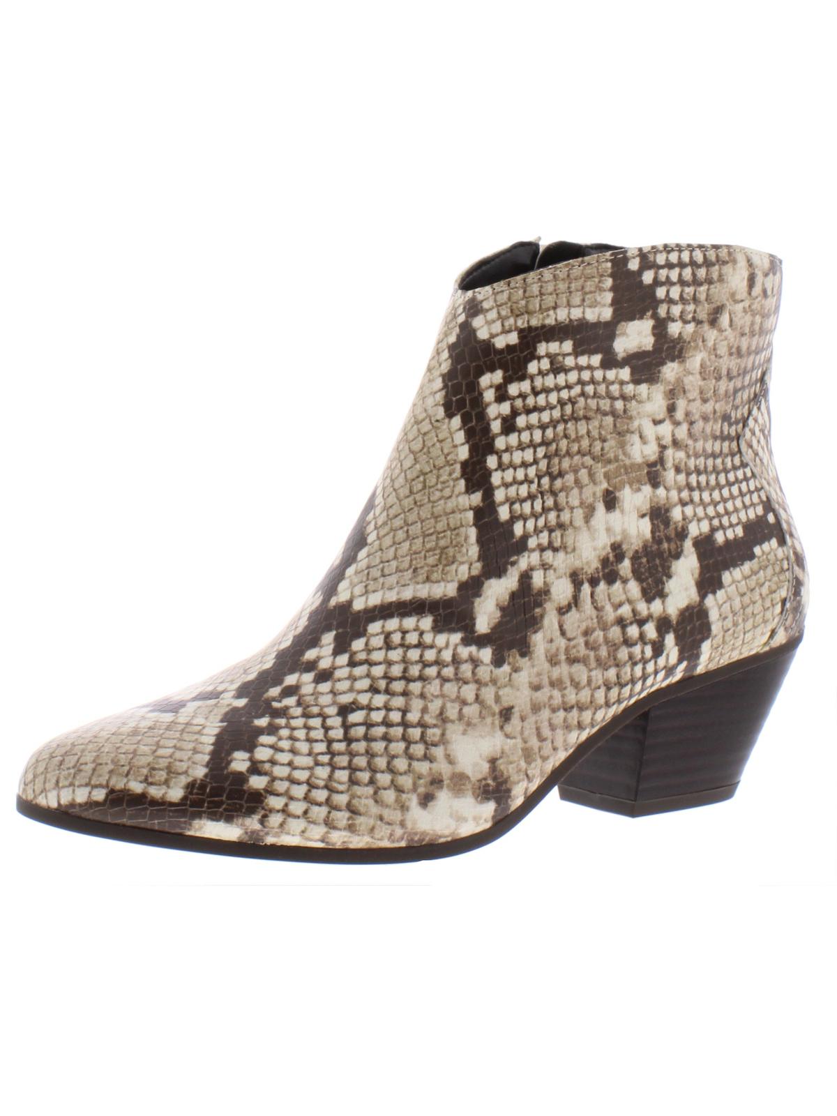 INC Women's Idra Faux Leather Almond Toe Booties Multi  Brown Size 7 M