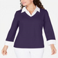 Karen Scott Women's Petite Layered-Look Cotton Top  Cassis  Size Petite M