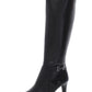 Alfani Women's Stretch Gore Hardware Detail Padded Perrii Round Toe Block Heel Zip up Leather Heeled Boots Black Size 10 M