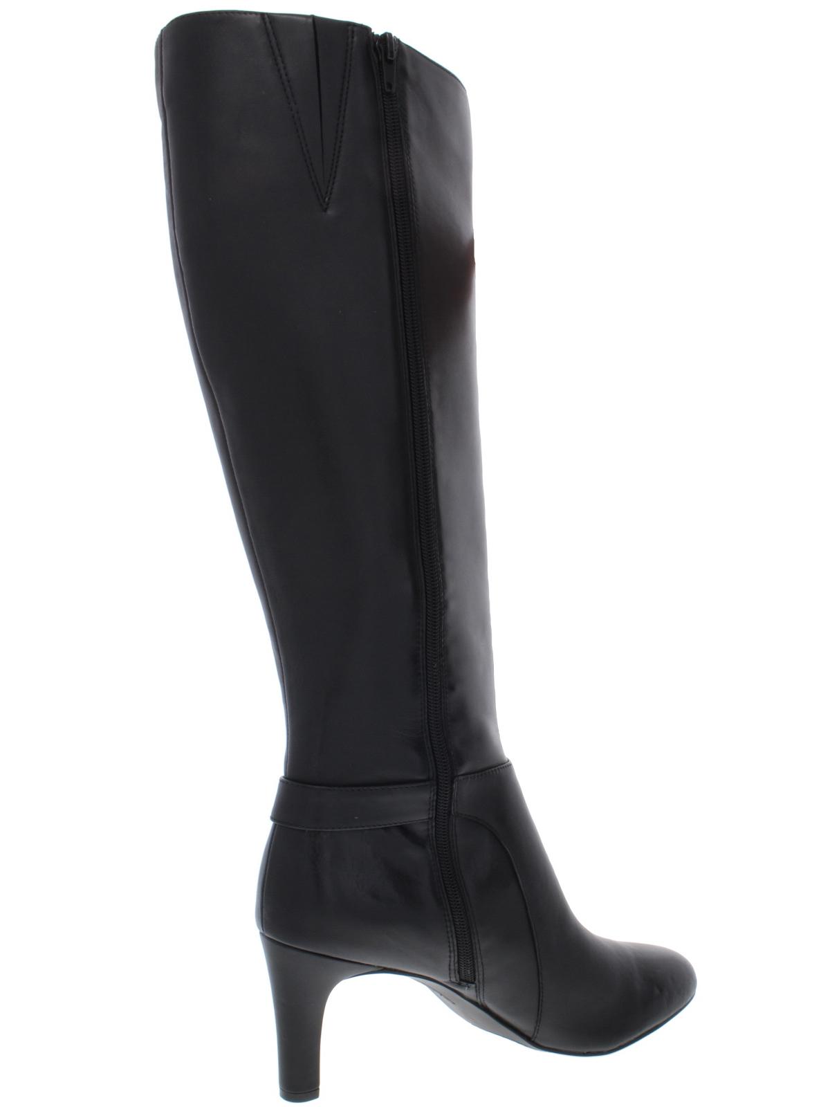 Alfani Women's Stretch Gore Hardware Detail Padded Perrii Round Toe Block Heel Zip up Leather Heeled Boots Black Size 10 M