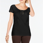 INC International Concepts Women's Lace up Scoop Neck Top Black Size Petite