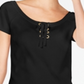 INC International Concepts Women's Lace up Scoop Neck Top Black Size Petite