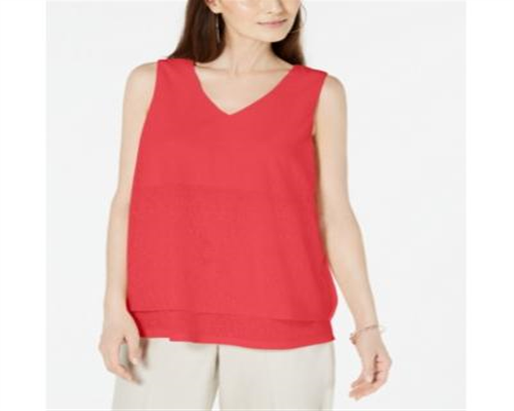 Alfani  Women's Petite Layered-Look V-Neck Top Coral  Size Petite M