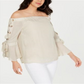 Thalia Sodi Women's  Gauze Off-the-Shoulder Lace-up Top  Beige Size Large