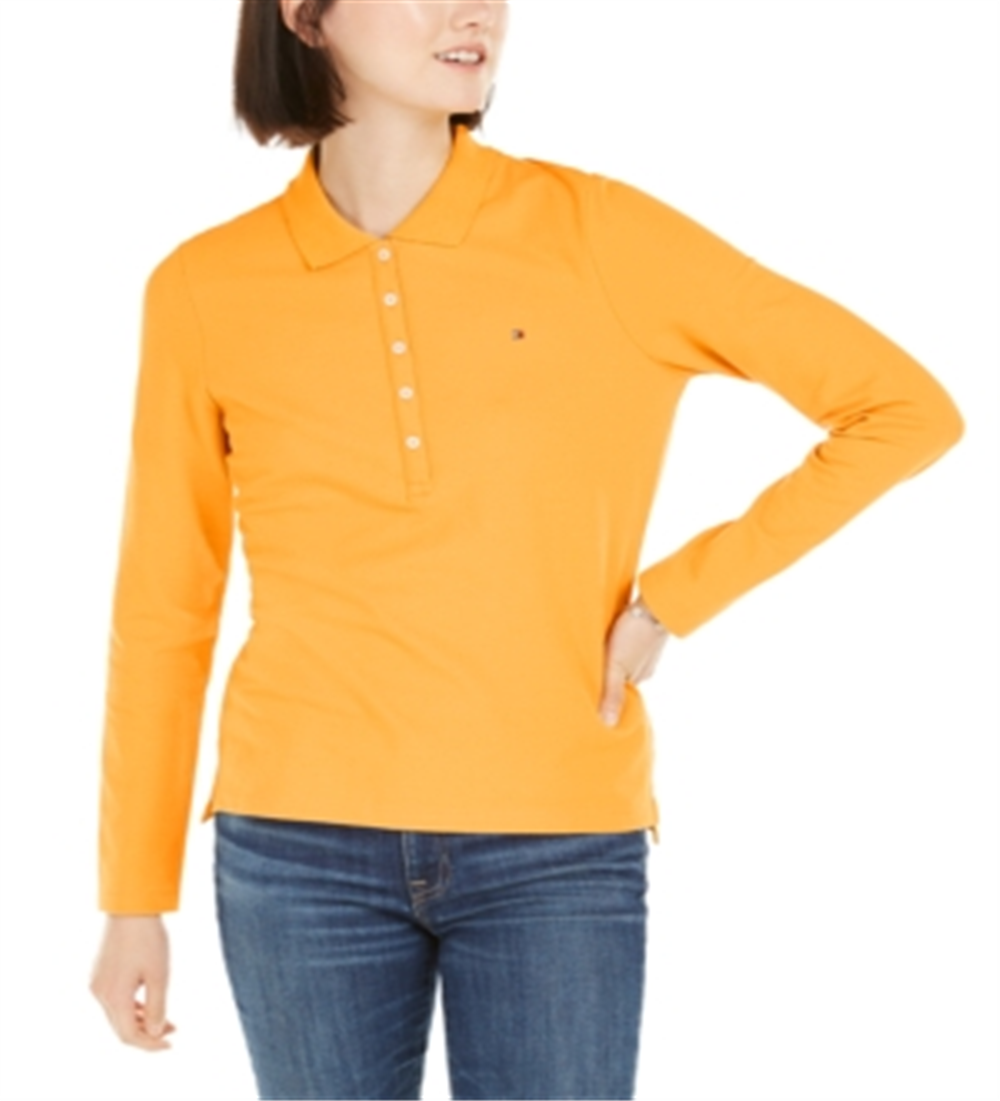 Tommy Hilfiger Women's Long Sleeve Polo Top Orange Size XS