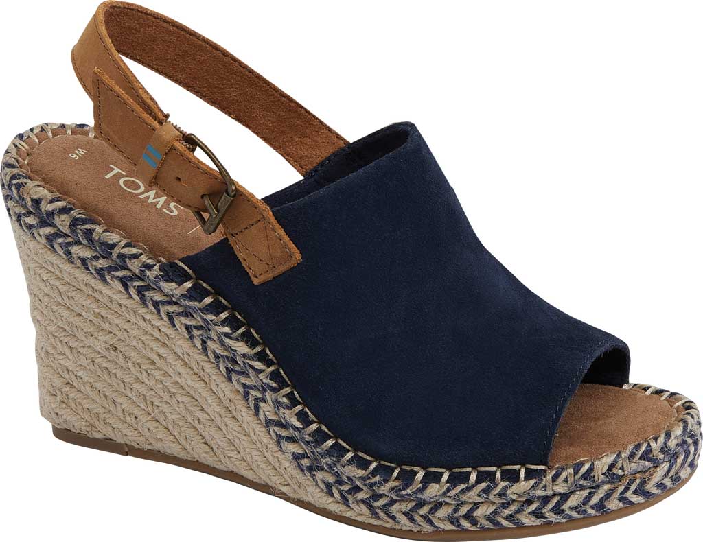 Toms Women's Monica Slingback Wedge Sandal  Suede/Leather Blue Size 11