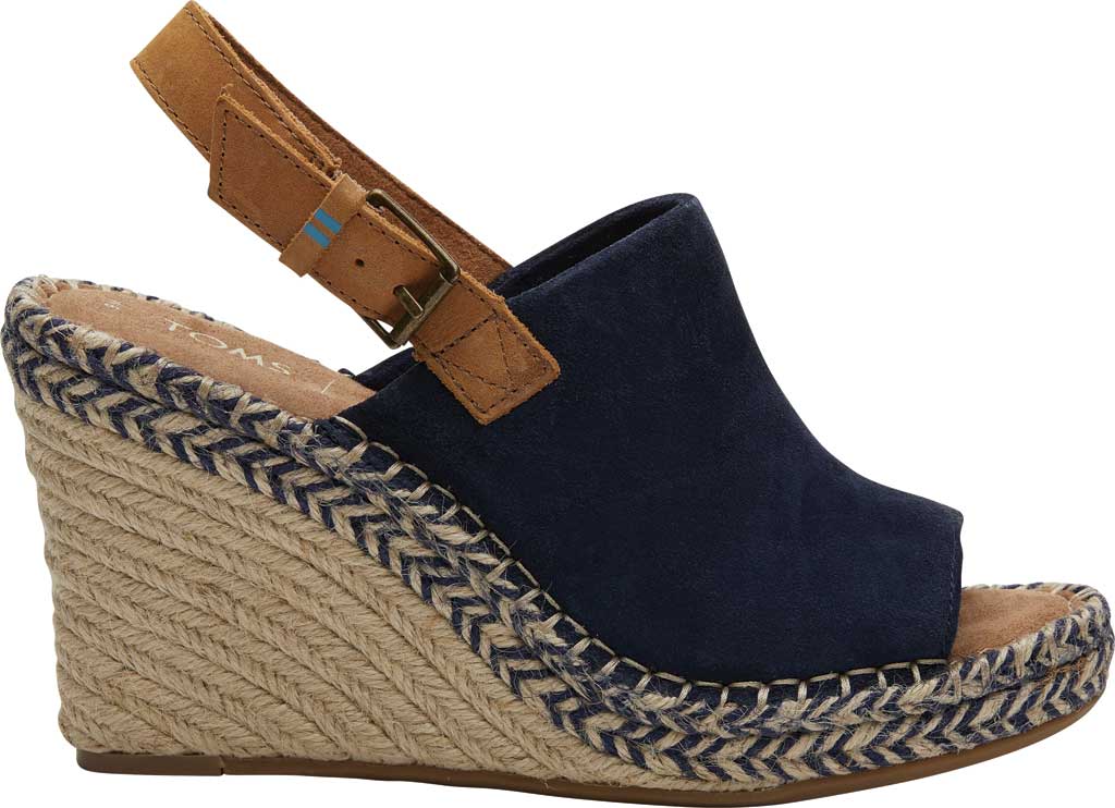 Toms Women's Monica Slingback Wedge Sandal  Suede/Leather Blue Size 11