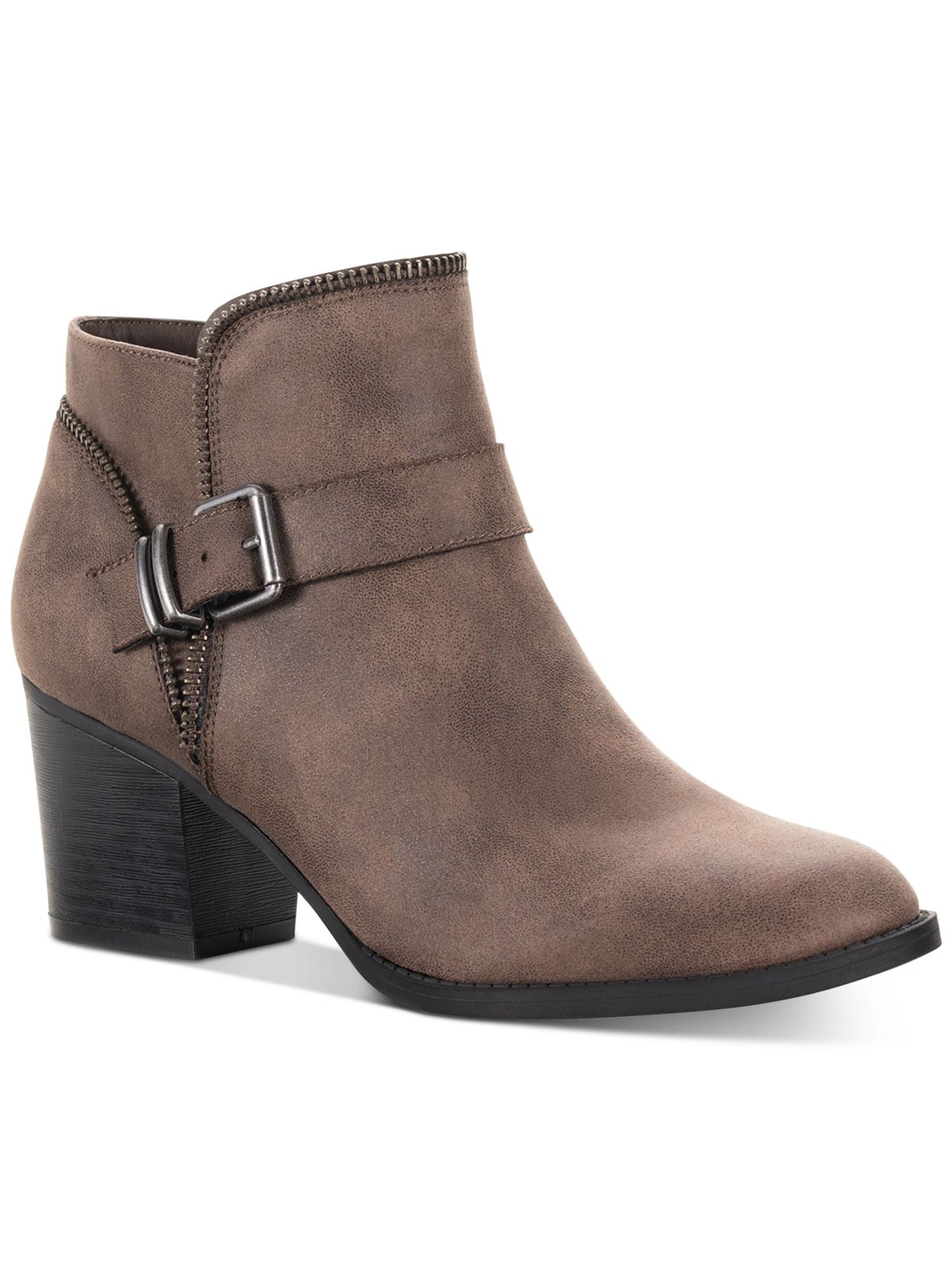 American Rag Women's Zipper Trim Buckle Accent Comfort Milly Round Toe Block Heel Zip up Booties Brown Size 5 M
