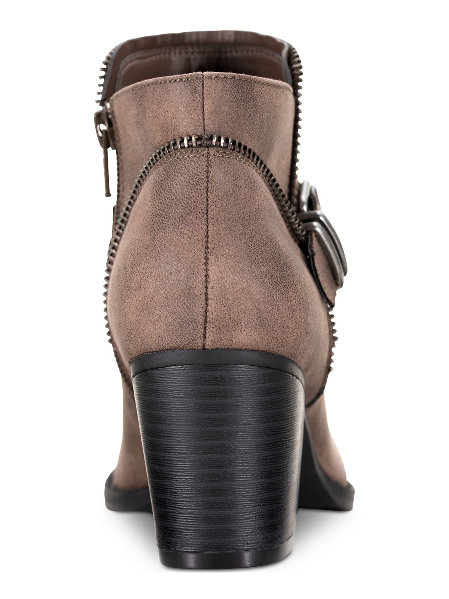 American Rag Women's Zipper Trim Buckle Accent Comfort Milly Round Toe Block Heel Zip up Booties Brown Size 5 M