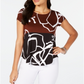 Alfani Women's Zany Abstract Wave Print Top Brown Size Petite Small