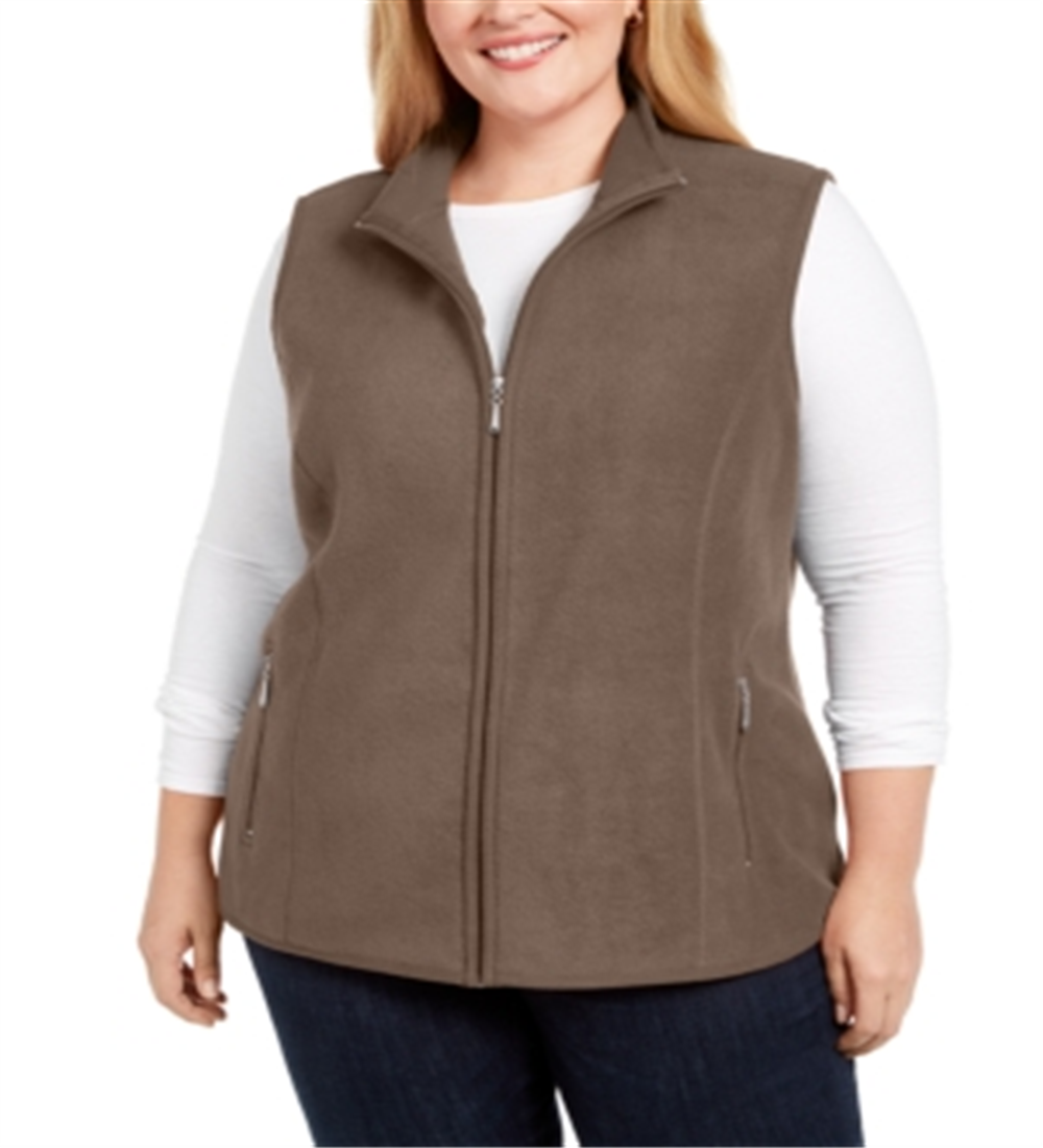 Karen Scott Women's  Plus Zip-Front Vest Brown Size 3X