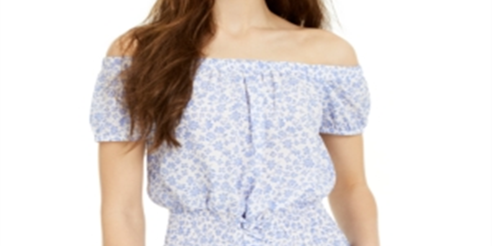 Ultra Flirt Junior's Smocked Lace up Off the Shoulder Blouse White Size Large