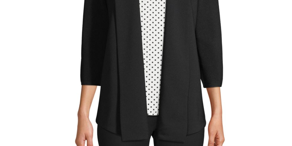 Anne Klein Women's 3/4 Sleeve Open Cardigan Party Top Black Size Small