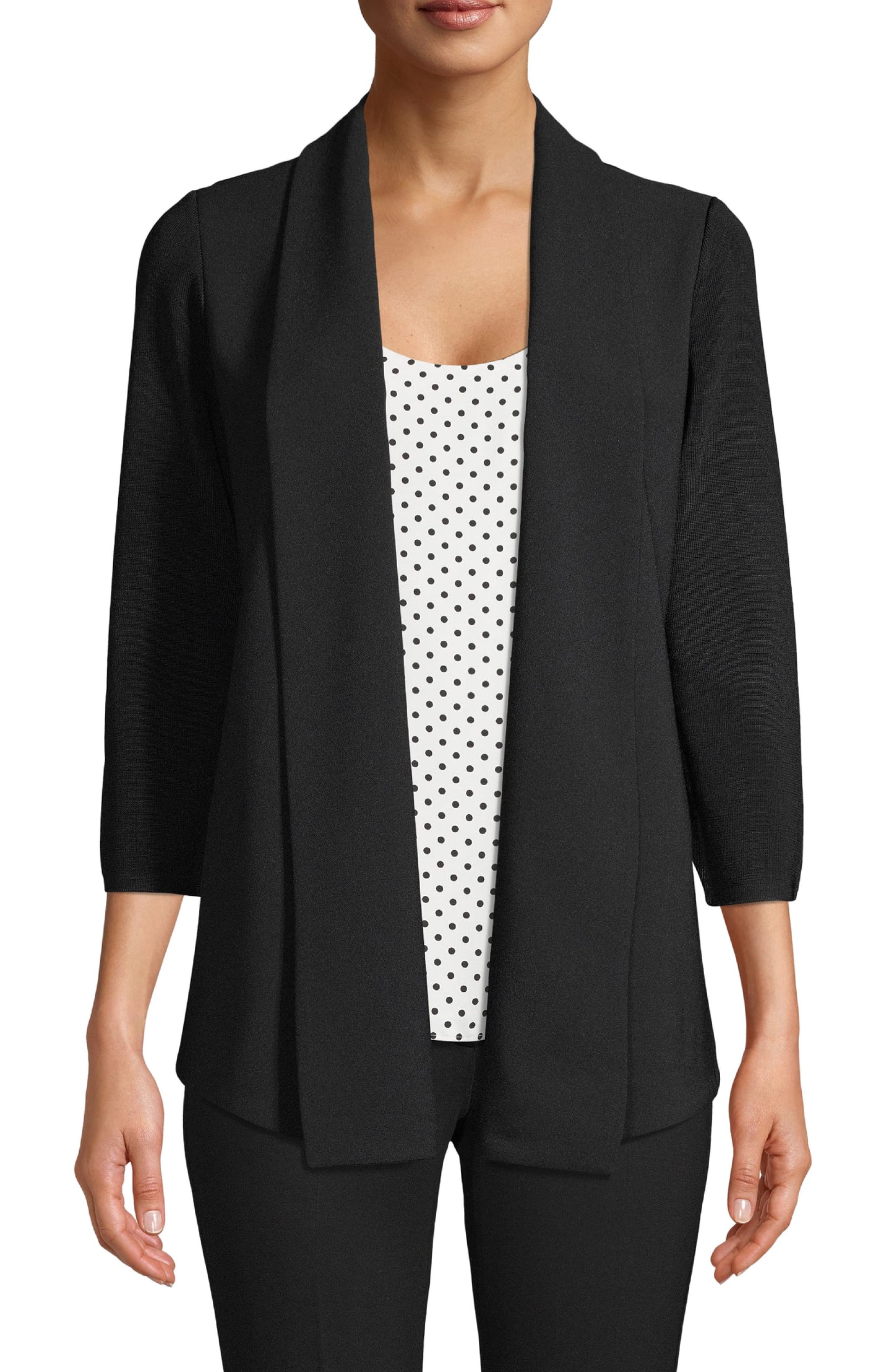 Anne Klein Women's 3/4 Sleeve Open Cardigan Party Top Black Size Small