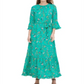 Calvin Klein Women's  Printed Tiered Maxi Peasant Dress Green Size Small