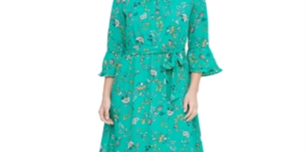 Calvin Klein Women's  Printed Tiered Maxi Peasant Dress Green Size Small